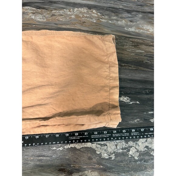 Express Womens Linen Cargo Pants 13/14 Cropped Tan Button Fly Drawstring Beach - Picture 9 of 11